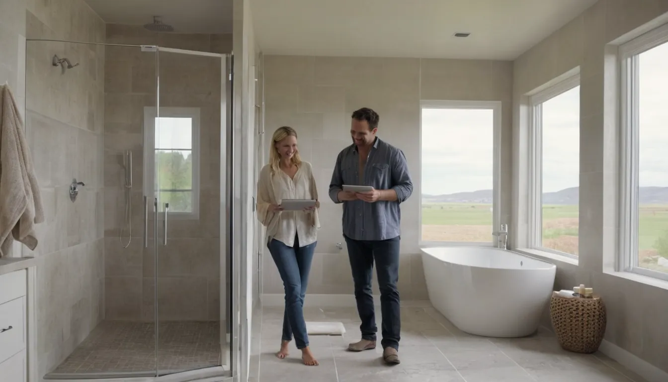 A local provider reviewing bathroom remodel plans with a homeowner in a California home