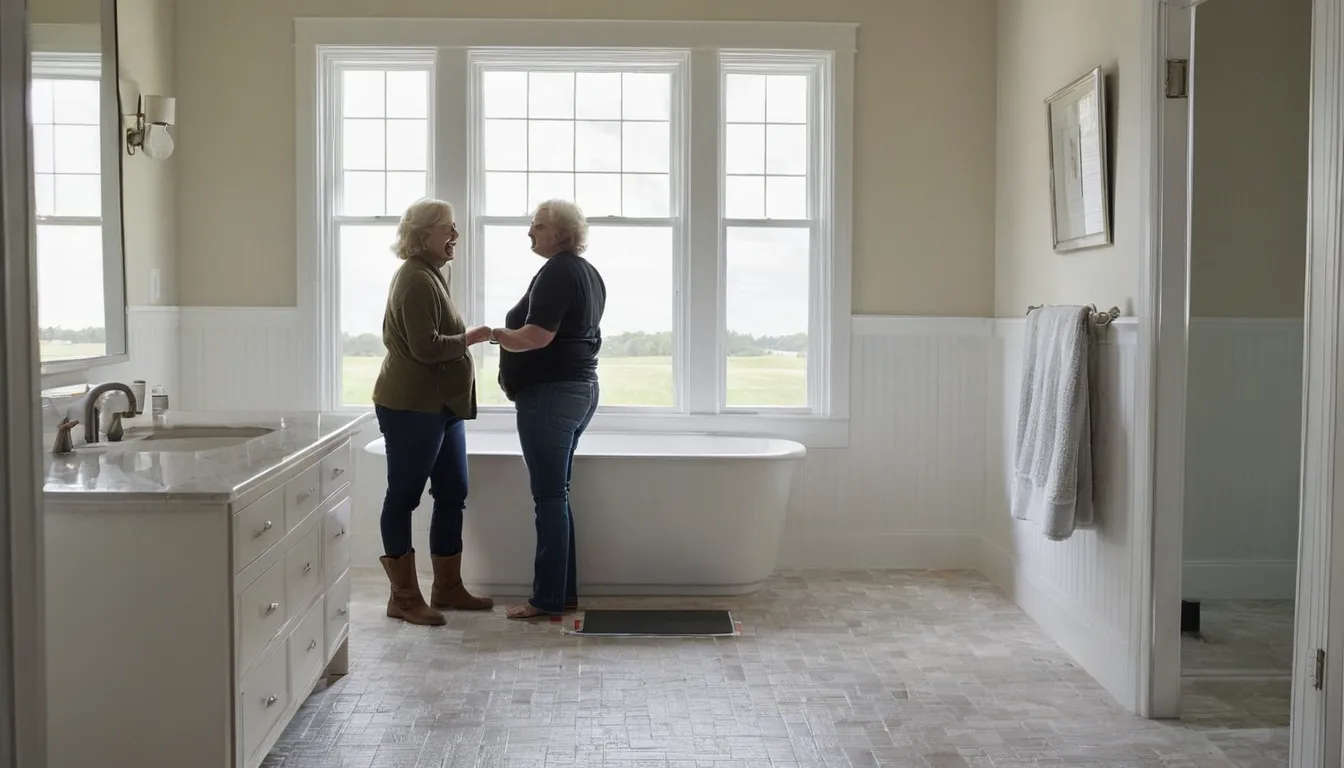 A family-friendly bright bathroom being remodeled in a home in California